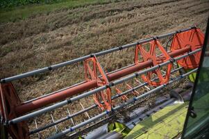 combinar segador cosechas maduro trigo. agricultura foto