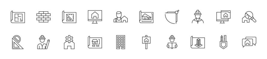 Collection of thin line icons of building and renovation. Linear sign and editable stroke. Suitable for web sites, books, articles vector