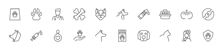 Collection of thin line icons of veterinary. Linear sign and editable stroke. Suitable for web sites, books, articles vector