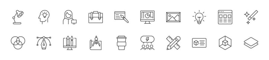 Collection of thin line icons of graphic and web designer. Linear sign and editable stroke. Suitable for web sites, books, articles vector