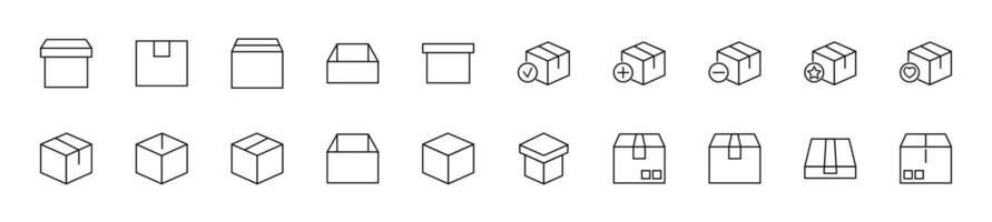 Collection of thin line icons of boxes. Linear sign and editable stroke. Suitable for web sites, books, articles vector