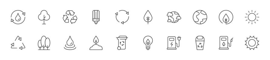 Collection of thin line icons of ecology. Linear sign and editable stroke. Suitable for web sites, books, articles vector