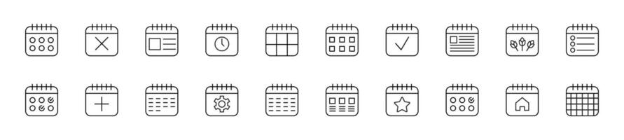 Collection of thin line icons of calendars. Linear sign and editable stroke. Suitable for web sites, books, articles vector