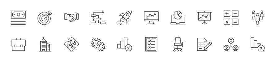 Collection of thin line icons of business. Linear sign and editable stroke. Suitable for web sites, books, articles vector