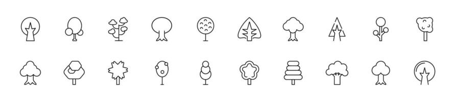 Collection of thin line icons of trees. Linear sign and editable stroke. Suitable for web sites, books, articles vector