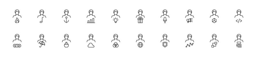 Collection of thin line icons of items by unrecognizable man. Linear sign and editable stroke. Suitable for web sites, books, articles vector