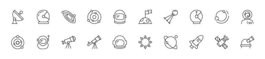 Collection of thin line icons of astronaut. Linear sign and editable stroke. Suitable for web sites, books, articles vector