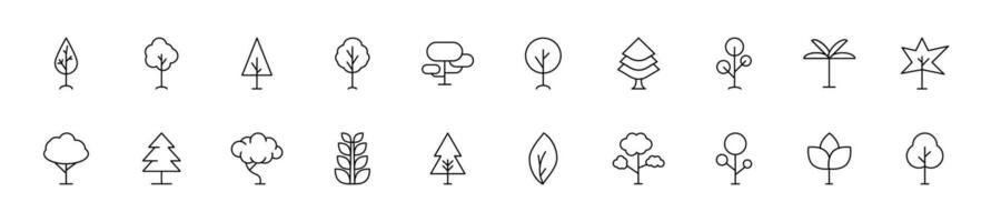 Collection of thin line icons of trees in forest. Linear sign and editable stroke. Suitable for web sites, books, articles vector