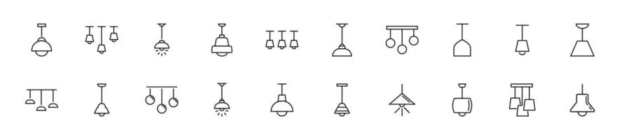 Collection of thin line icons of chandeliers and lamps. Linear sign and editable stroke. Suitable for web sites, books, articles vector