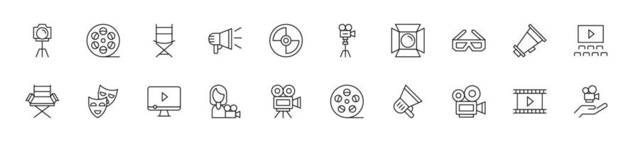 Collection of thin line icons of movie and cinema. Linear sign and editable stroke. Suitable for web sites, books, articles vector