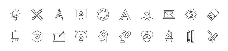 Collection of thin line icons of designer. Linear sign and editable stroke. Suitable for web sites, books, articles vector