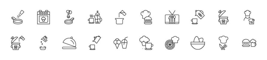 Collection of thin line icons of food and cooking. Linear sign and editable stroke. Suitable for web sites, books, articles vector