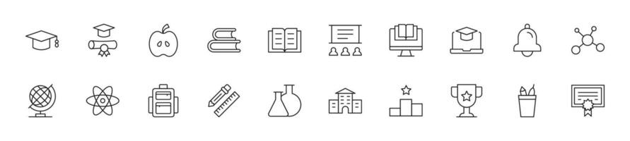 Collection of thin line icons of education. Linear sign and editable stroke. Suitable for web sites, books, articles vector