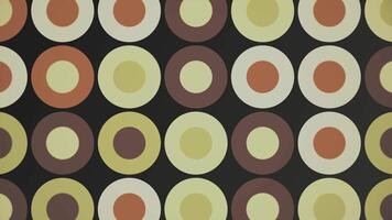 Trendy retro 1970s geometric background with colorful blinking circles in vintage colors - brown, beige and green. This stylish motion background animation is 4K and a seamless loop. video