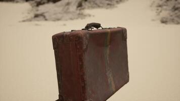 A piece of luggage sitting on top of a sandy beach video