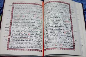 Quran, Al Qur'an, Islamic background for Eid al-Fitr Eid al-Adha. Open page of Al-Quran. Islamic concept photo