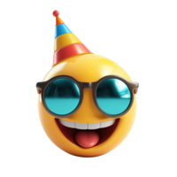 AI generated 3d icon of smiling face with party hat and sunglasses isolated on transparent background png