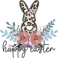 Happy Easter Shirts Cute Floral Bunny Leopard Print Easter T shirt Design vector