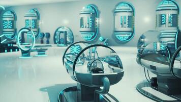 A futuristic laboratory with multiple round mirrors video