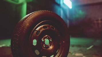 A close up of a tire on a city street video