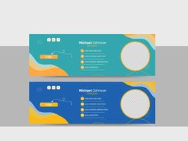 Vector email signature template with digital profile and abstract shapes