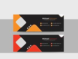 Vector email signature template with digital profile and abstract shapes