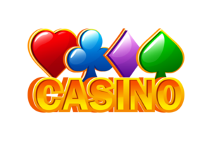 juego texto casino y cuatro póker simbolos corazón, pala ,club y diamante. png