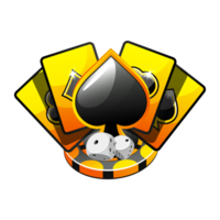 Golden-black icon for the casino. Illustration Poker Cards, dice, and spade symbol. png