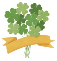 Bunch of four leaf clovers with blank yellow ribbon png