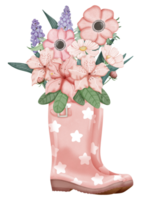 Hand draw spring flowers in rubber boots png