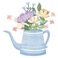 Hand draw spring flowers in watering can png
