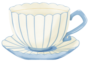 blue stripes teacup with blue handle and blue stripes saucer, illustration png