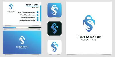 gradient security logo template collection and business cards vector