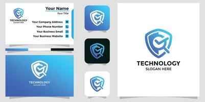 gradient security logo template collection and business cards vector