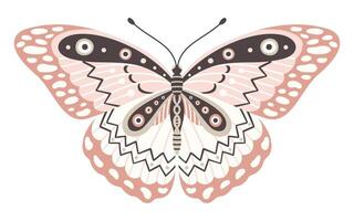 Butterfly icon, vector illustration. Wings with geometric abstract ornament, front view, a symbol for tattoo design. Summer background, fly insect