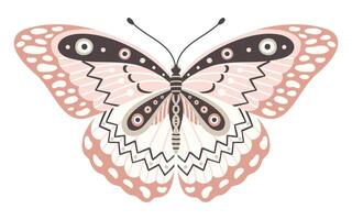 mariposa icono, vector ilustración. alas con geométrico resumen ornamento, frente vista, un símbolo para tatuaje diseño. verano fondo, mosca insecto