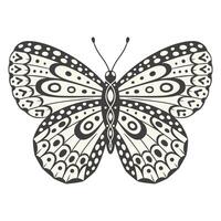 Butterfly illustration, vector. Y2k style aesthetic, wing shapes in front view, a magic ornamental symbol with dots and lines pattern. Black and white monochrome element, tattoo graphic print vector