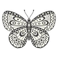 Butterfly illustration, vector. Y2k style aesthetic, wing shapes in front view, a magic ornamental symbol with dots and lines pattern. Black and white monochrome element, tattoo graphic print vector