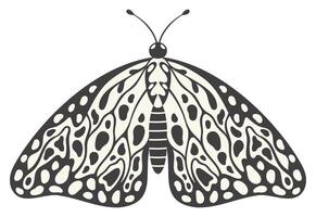 Moth butterfly illustration, vector. Y2k style aesthetic, wing shapes in front view, a magic ornamental symbol. Black and white monochrome element, tattoo graphic print with abstract pattern vector