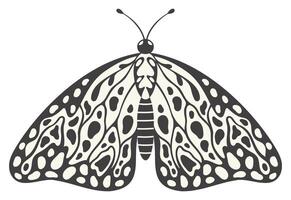 Moth butterfly illustration, vector. Y2k style aesthetic, wing shapes in front view, a magic ornamental symbol. Black and white monochrome element, tattoo graphic print with abstract pattern vector