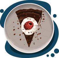 vector illustration of a slice of chocolate cake with raspberries on top