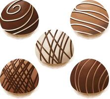 vector illustration of round valentine chocolates with various shapes of delicious melted chocolate