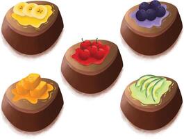 vector illustration of chocolate pudding with fruit topping suitable for Valentine's Day