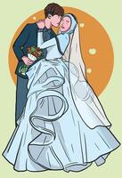 vector illustration of a cute Muslim wedding couple with simple drawings