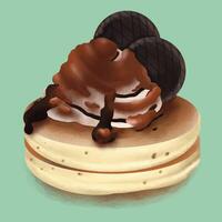 vector illustration of two pancakes topped with sweet chocolate ice cream