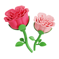 Red Rose Flowers Plasticine Cartoon Style Symbol of Love. 3d pro png