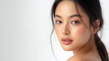 ai generado radiante asiático belleza minimalista resplandor con sutil maquillaje foto
