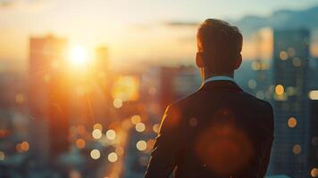 AI generated Skyline Success Businessman Gazing at Future Opportunities photo
