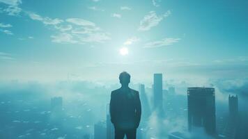 AI generated Skyline Success Businessman Gazing at Future Opportunities photo