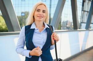 Business Women Style. Woman Going To Work. Portrait Of Beautiful Female In Stylish Office. photo